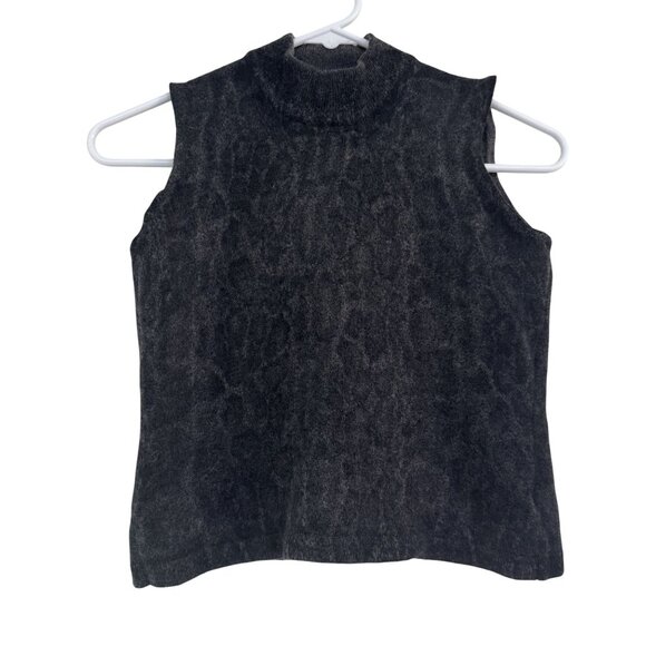 Jones New York Tops - Vtg 90s Jone New York Womens Charcoal Gray Wool Animal Print Sleeveless Top M